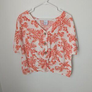 Cozy Co by Cozy Casual Women's Orange Floral Short Sleeve Crop, Large